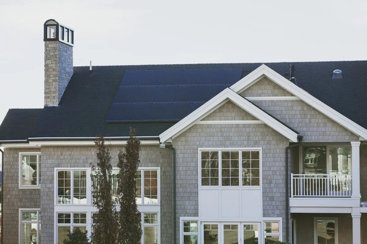 Residential rooftop solar panel system on a home